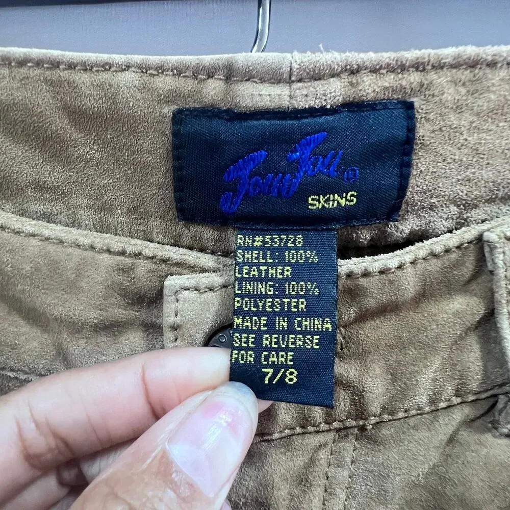 Vintage Jou Jou Tan Suede Leather Mid Rise Pants Women's Size 7/8 Western Boho - Picture 8 of 9